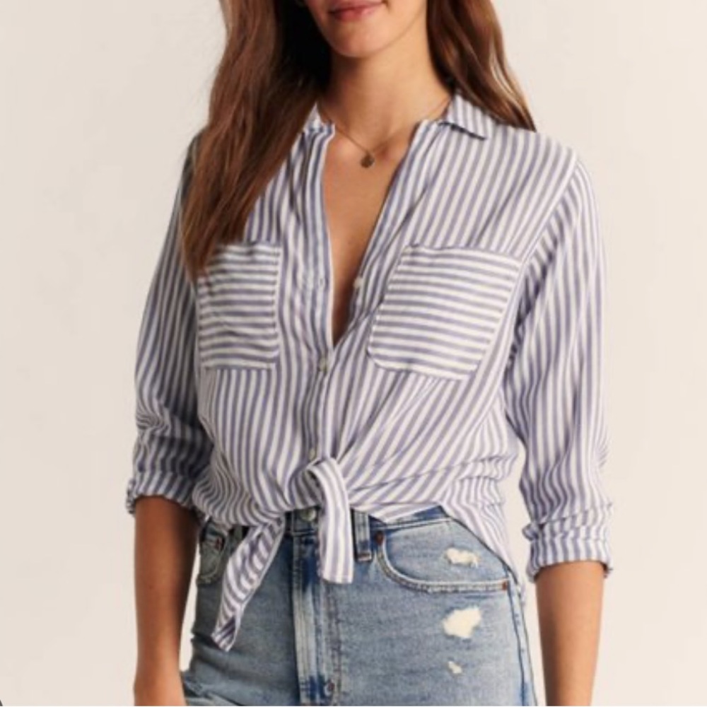 NWT! Abercrombie & Fitch Stripe Button Up Blue Shirt Boyfriend XL